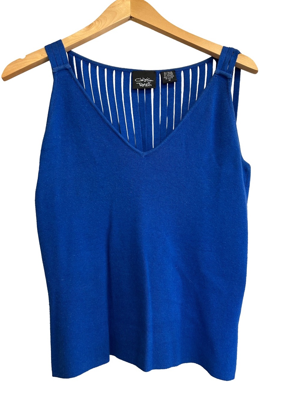 Vintage Christina Rotelli Blue Slashed Cage Multi Strap Ribbed Knit Top M
